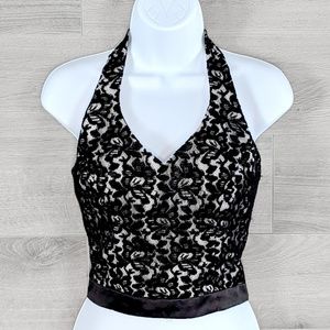 Black Lace over White Corset Halter Top sz 4